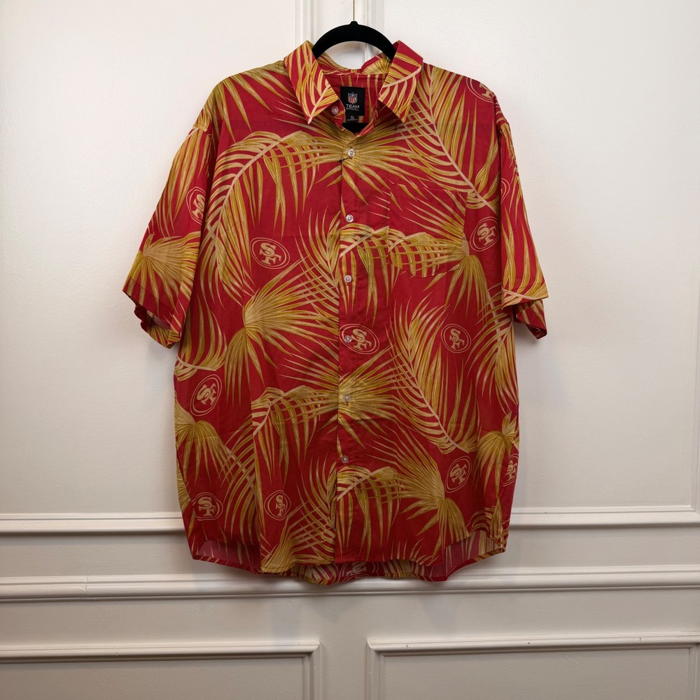 NFL San Francisco 49ers FOCO Mens XL Tropical Palm Button Down Shirt Red New
